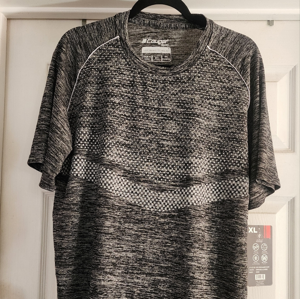 Men's Gray and Black Short Sleeve Tee with Heathered Texture